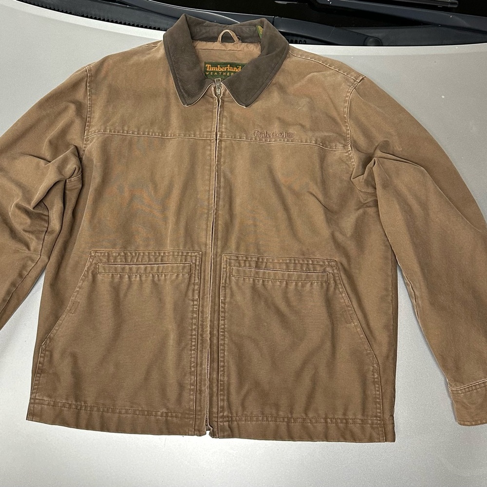 Timberland zip up canvas and leather jacket